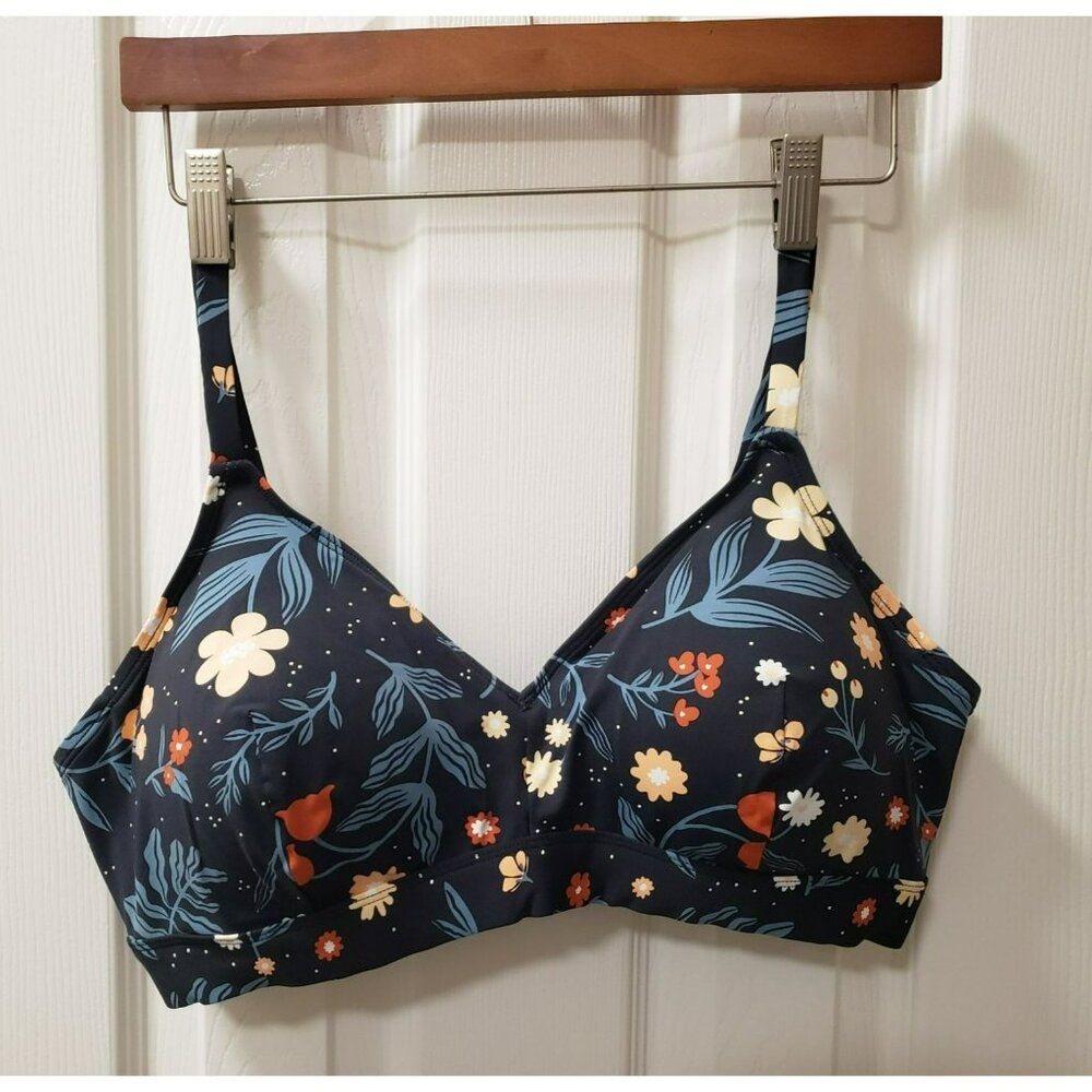 From Rachel Eco Bikini Top, XL, Navy Floral, 32" band, 3 hook adj close, Canada
